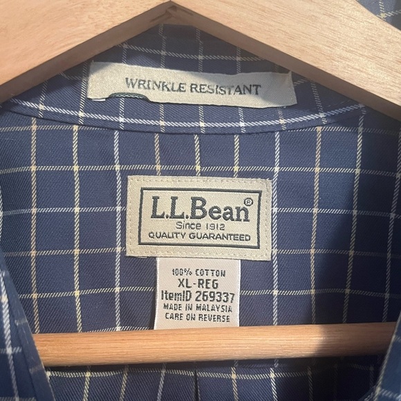 L.L. Bean Men's Navy Plaid Button Down Shirt Wrinkle Resistant 100% Cotton XL - Picture 6 of 15